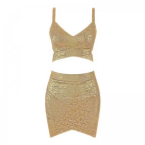Summer Gold Printed Knit Camisole,Hip Wrap Skirt Set