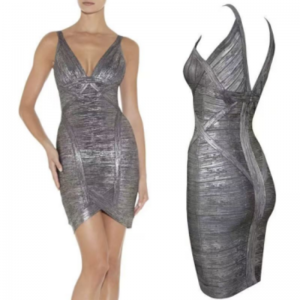 Summer Printed Gold Knit Double V Suspenders Tight Bandage Dress Skirt