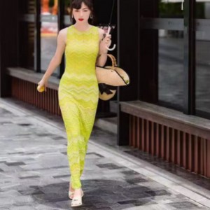 Summer Knit Round Neck Long Sleeve Intercolor Cardigan,V-Neck Sleeveless Long Knit Striped Dress Set
